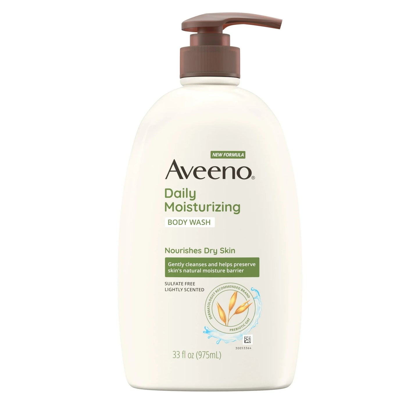 Aveeno Daily Moisturizing Body Wash, Soap Free Body Scrub for Dry Skin, Prebiotic Oat Shower Gel, Lightly Scented, 33 oz