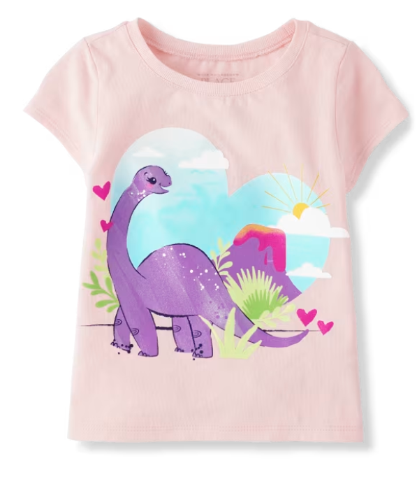 Girls Dino Heart Graphic Tee - Petal