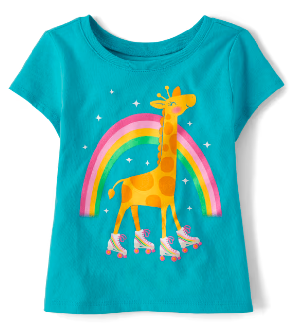 Girls Giraffe Roller Skate Graphic Tee - Atlantis