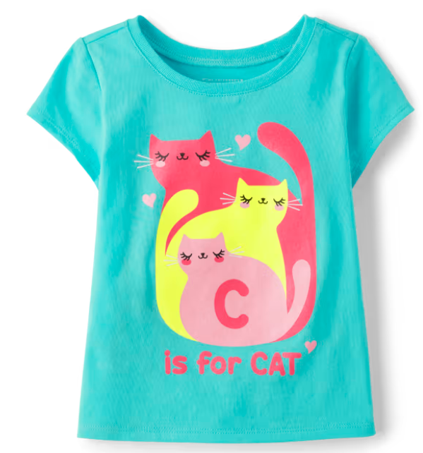 Girls C Is For Cat Graphic Tee - Blue Radiance