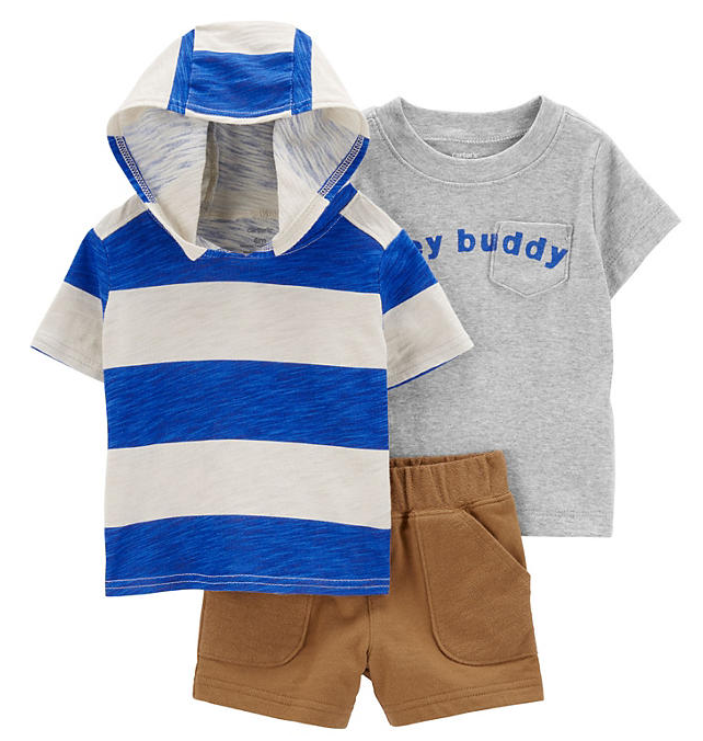 Carter's Boys 3-Piece Short Set- Striped Hoodie 18M