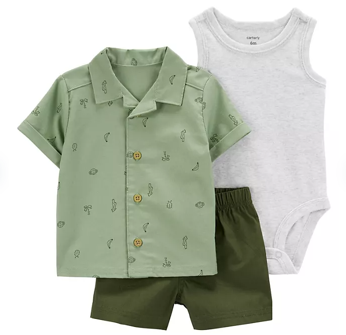 Carter's Boys 3-Piece Short Set- Olive 24M