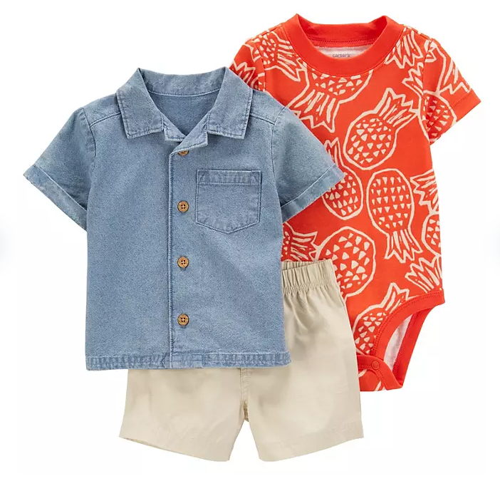 Carter's Boys 3-Piece Short Set- Denim/Orange 12M