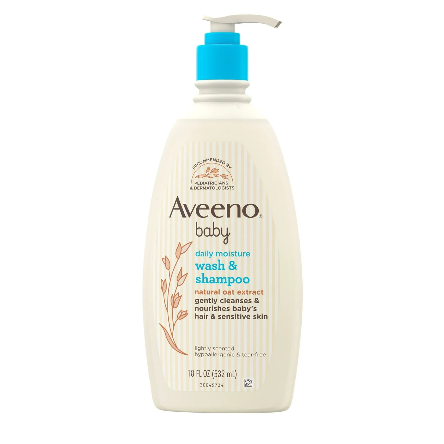 Aveeno Baby Daily Moisture Bath Body Wash & Shampoo, Liquid Soap, Oat Extract, 18 fl oz